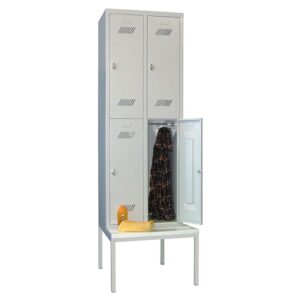 Garderobenschrank 2-Fächer übereinander mit untergebauter Sitzbank